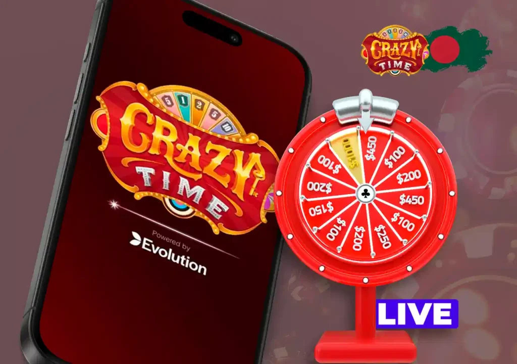 Spinning FunX Crazy Time wheel at the center of the live action game show